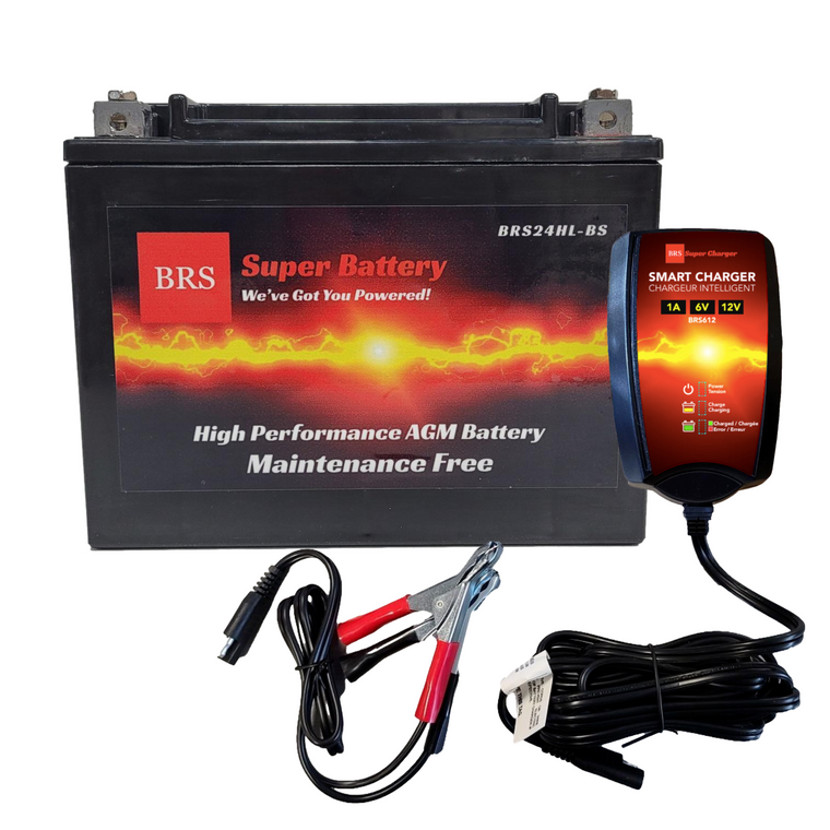 High Performance BRS24HL-BS 2 Year Battery & Smart Charger / Maintainer Combo Bundle Kit 12v Sealed AGM PowerSports Battery