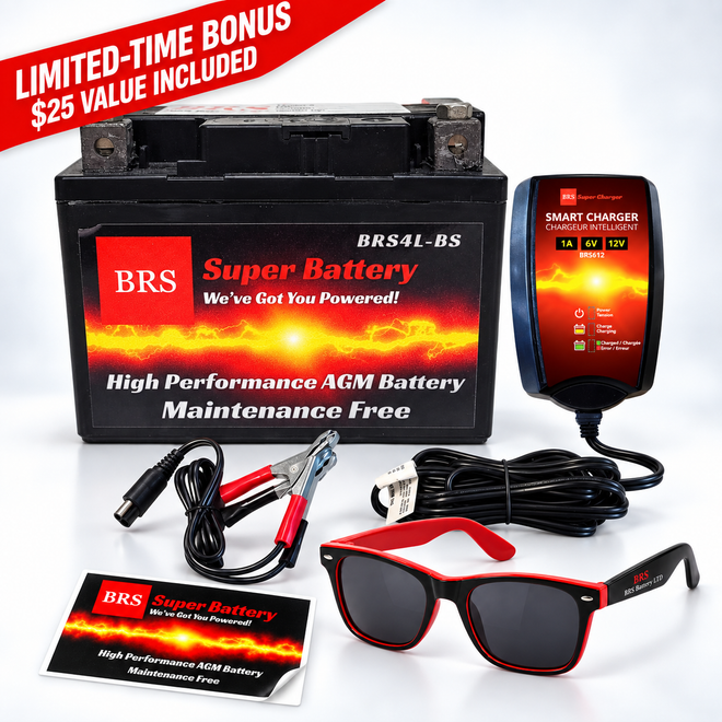 BRS4L-BS 30 Day Warranty Battery & Smart Charger / Maintainer Combo Bundle Kit