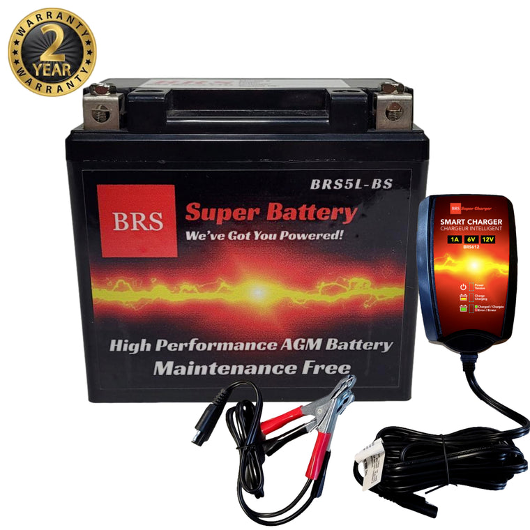High Performance BRS5L-BS BS 2 Year Warranty & Smart Charger / Maintainer Combo Bundle Kit 12v Sealed AGM PowerSports Battery