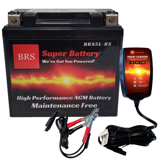 High Performance BRS5L-BS BS 2 Year Warranty & Smart Charger / Maintainer Combo Bundle Kit 12v Sealed AGM PowerSports Battery