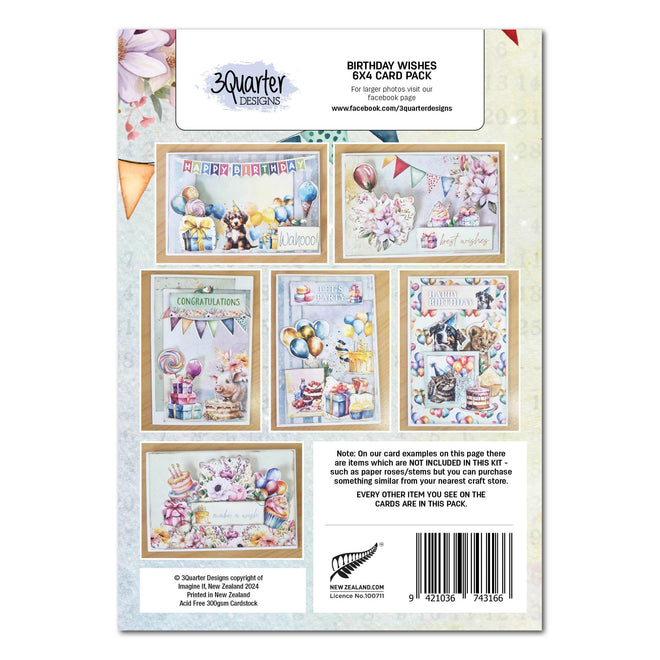 3Quarter Designs Birthday Wishes 6x4 Card Pack