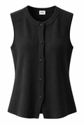 Bezla - Button Front Sleeveless Knit Vest Top In Black