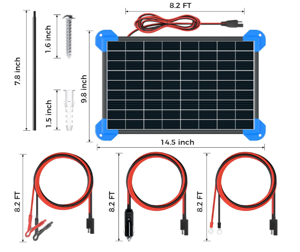 10W 12V Solar Battery Trickle Charger & Maintainer for Car, RV, ATV, Motorcycle, Marine, etc.