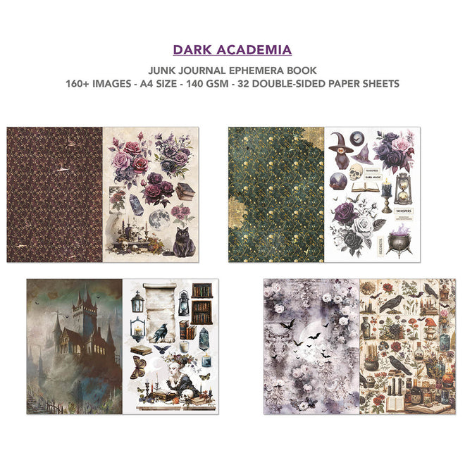 Dark Academia Junk Journal Ephemera Book A4 32/Pkg