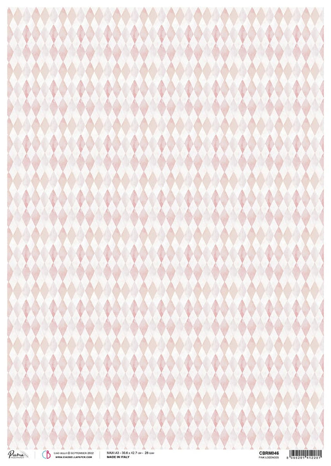 Rice Paper A3 Piuma Pink Lozenges -  3 Sheets