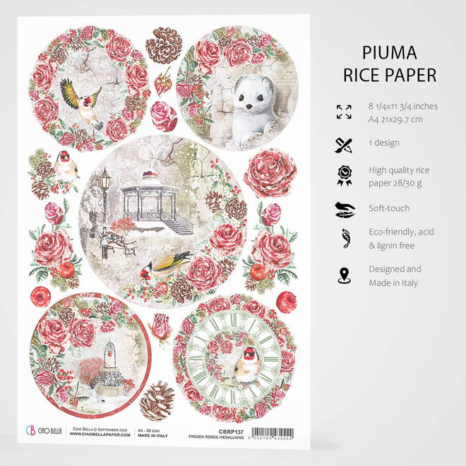 Ciao Bella Rice Paper A4 Frozen Roses Medallions