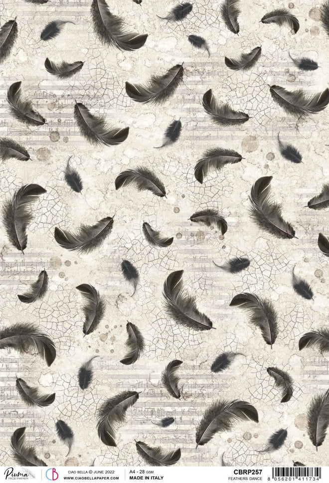 Ciao Bella Rice Paper A4 Piuma Feathers Dance - 5 Sheets