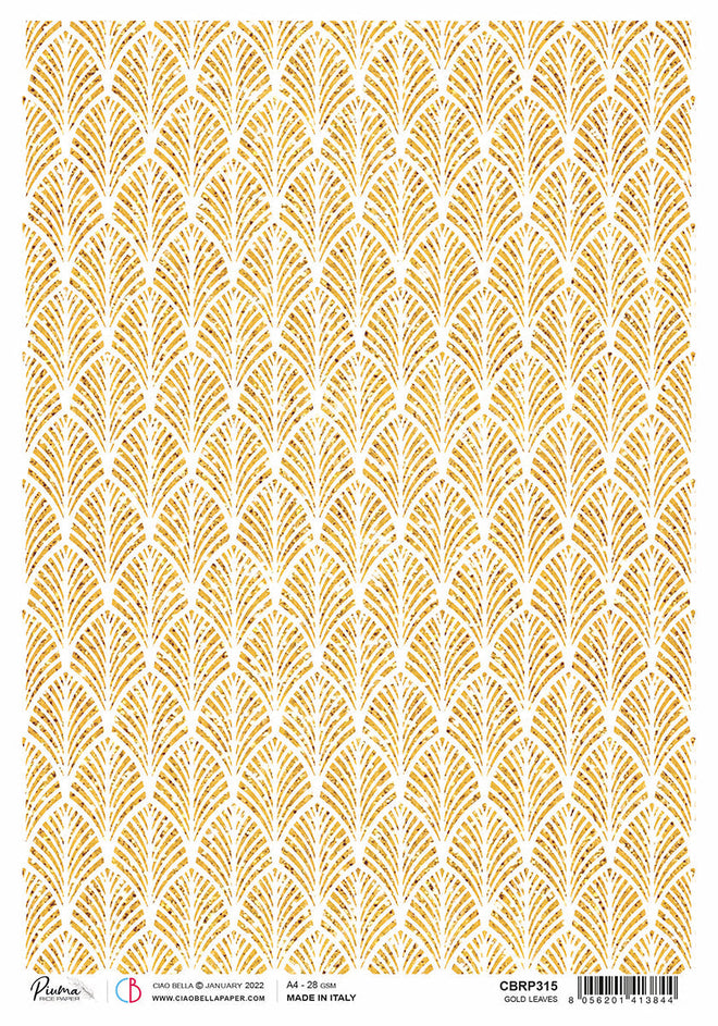 Rice Paper A4 Piuma Gold leaves - 5 Sheets
