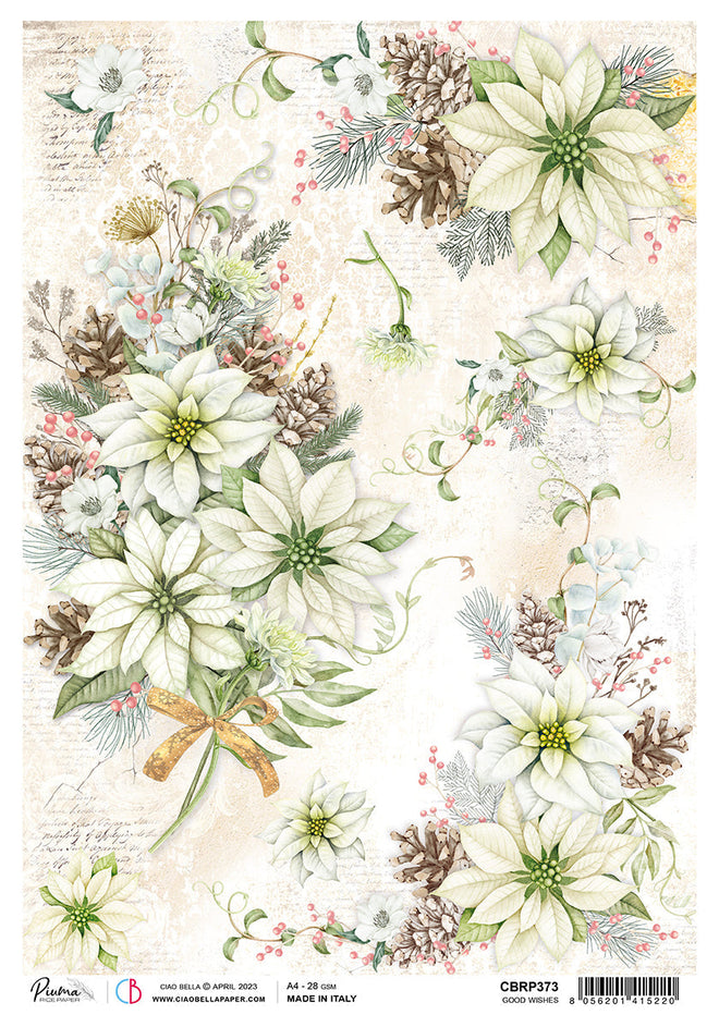 Ciao Bella Rice Paper A4 Piuma Good Wishes - 5 Sheets