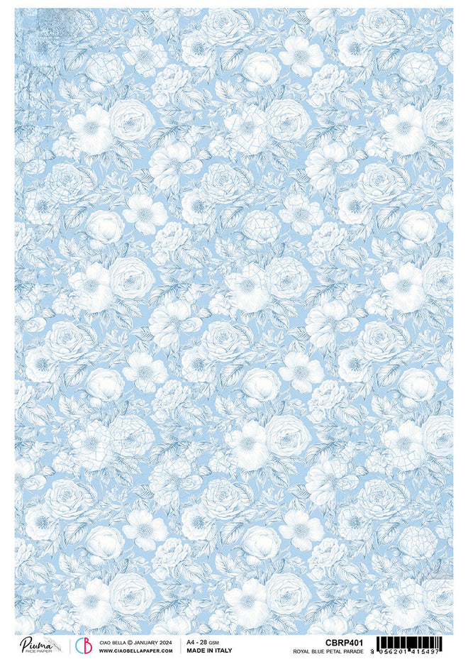 Rice Paper A4 Piuma Royal Blue Petal Parade - 5 Sheets
