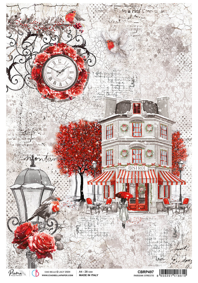 Rice Paper A4 Parisian Streets - 5 Sheets