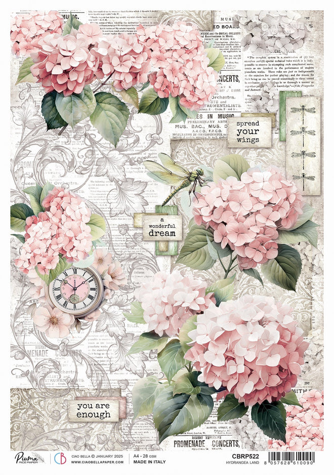 Rice Paper A4 Hydrangea land - 5 Sheets