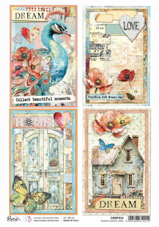 Rice Paper A4 Majestic Dreams cards - 5 Sheets