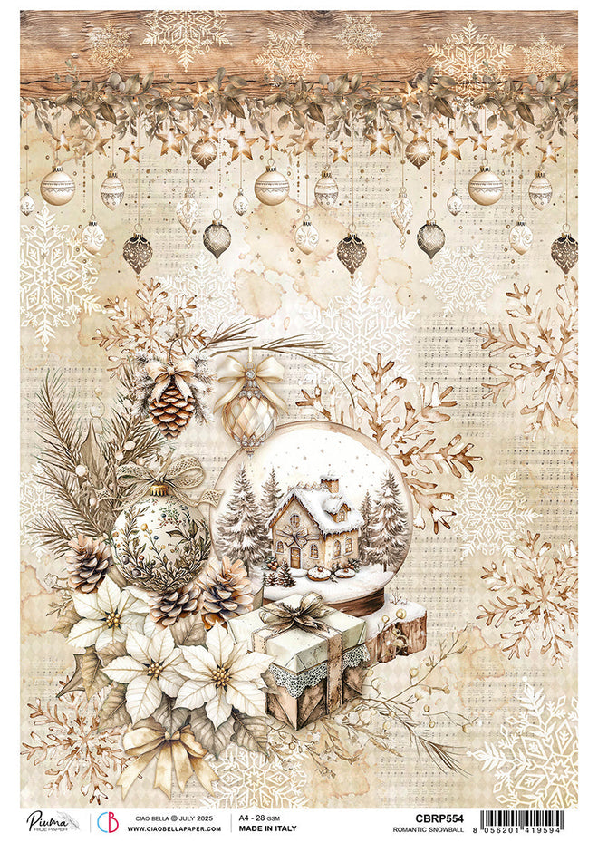 Rice Paper A4 Romantic Snowball - 5 Sheets