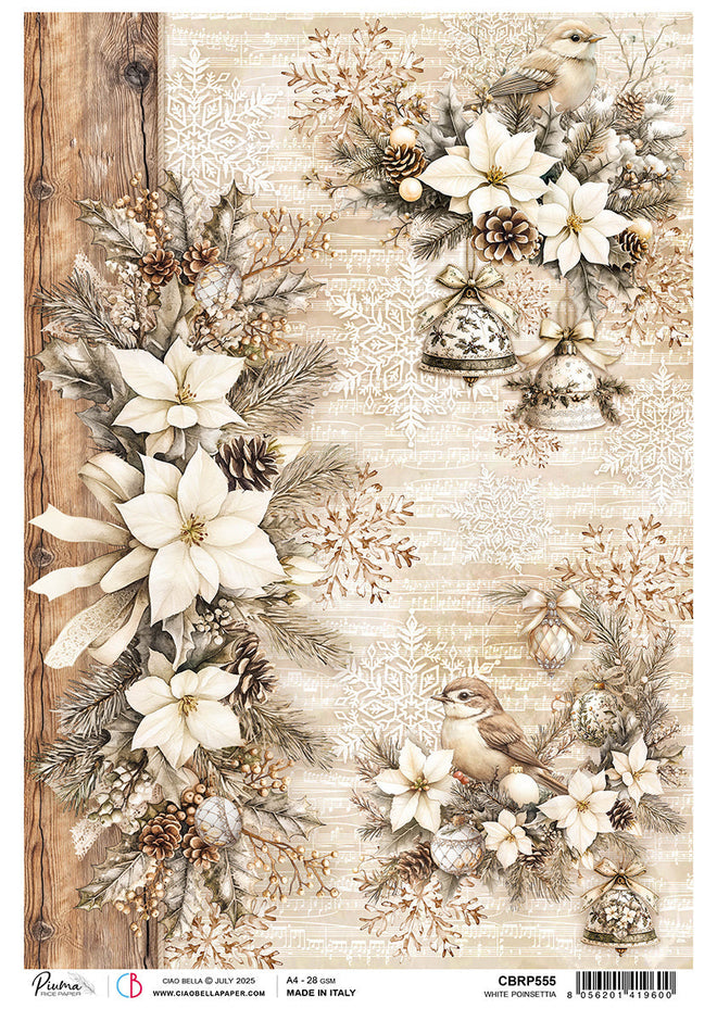 Rice Paper A4 White Poinsettia - 5 Sheets