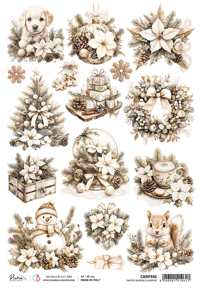 Rice Paper A4 Winter Season Elements - 5 Sheets