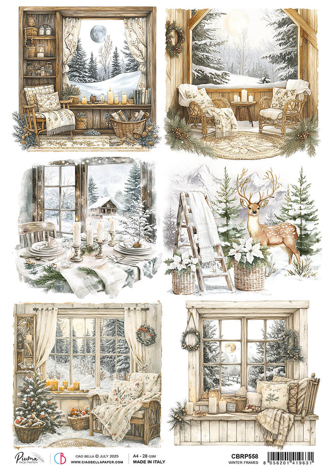 Rice Paper A4 Winter Frames - 5 Sheets