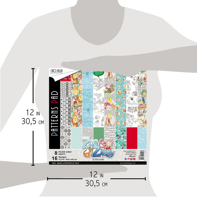 Ciao Bella Zoe & Ziggy Patterns Pad 12"x12" 8/Pkg