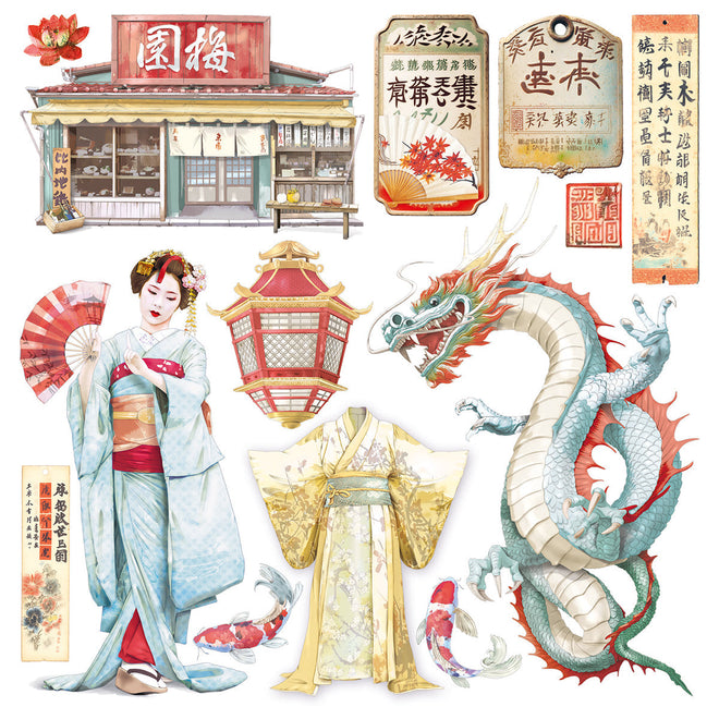 Vellum Land Of The Rising Sun Fussy Cut 6"x6" 6/Pkg