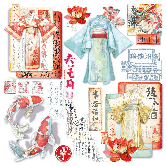 Vellum Land Of The Rising Sun Fussy Cut 6"x6" 6/Pkg