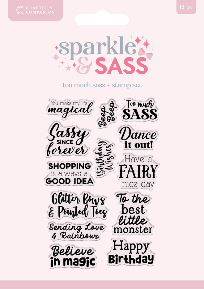 Crafters Companion Clear Acrylic Stamp Set - Too Much Sass Sentiments