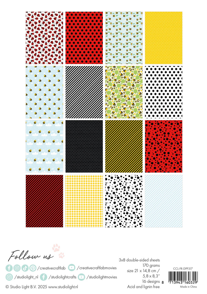 CCL Designer Paper Pad Bee-Lightful Friendz 24 Sheets