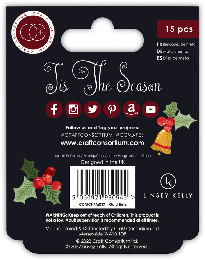 Craft Consortium Tis the Season - Metal Charms - Gold Bells