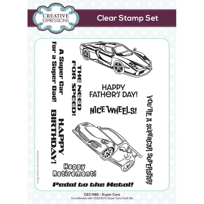 Creative Expressions Super Cars 6 in x 8 in Clear Stamp Set