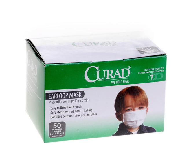 CURAD Child Size Face Mask With Earloops White, Box of 50