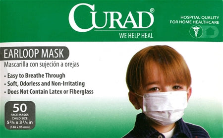 CURAD Child Size Face Mask With Earloops White, Box of 50
