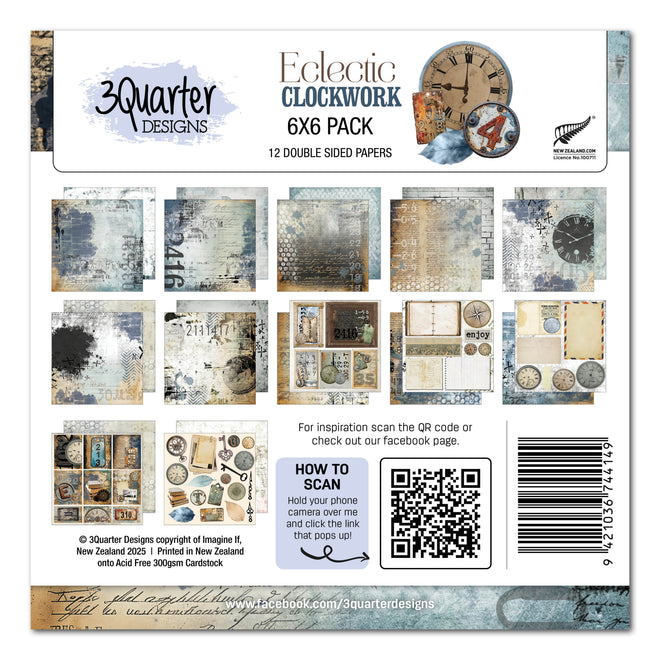3Quarter Designs Eclectic Clocks 6x6 Paper Pack