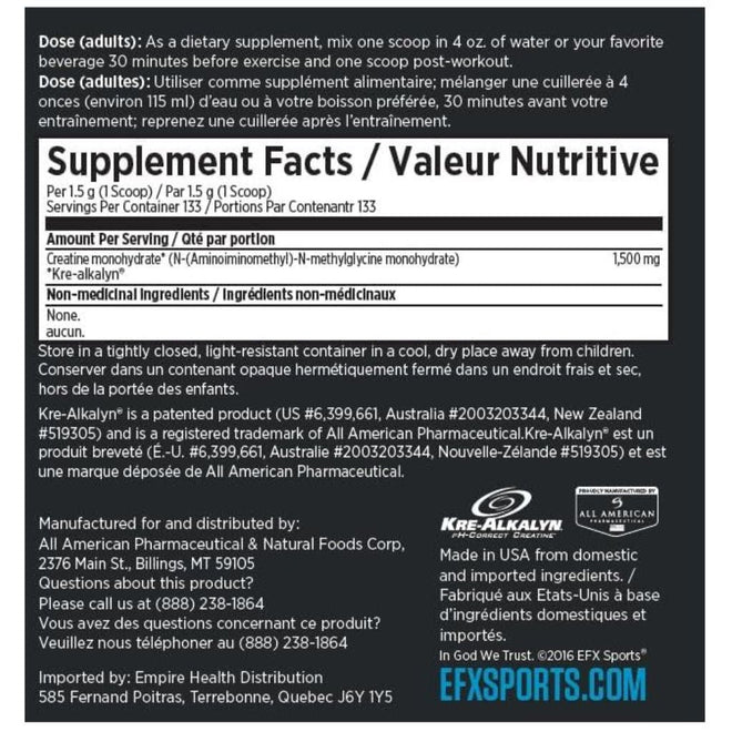 EFX Sports KRE-ALKALYN EFX POWDER, 133 Servings
