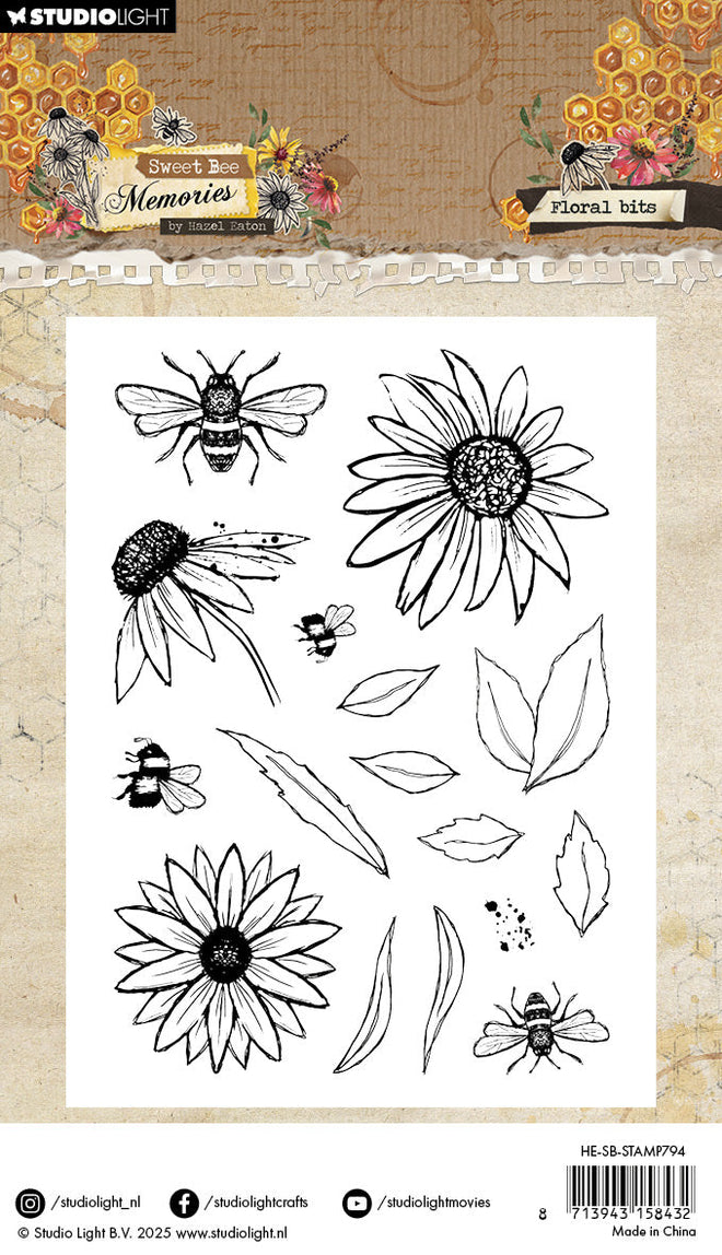 HE Clear Stamp Floral Bits Sweet Bee Memories 16 PC