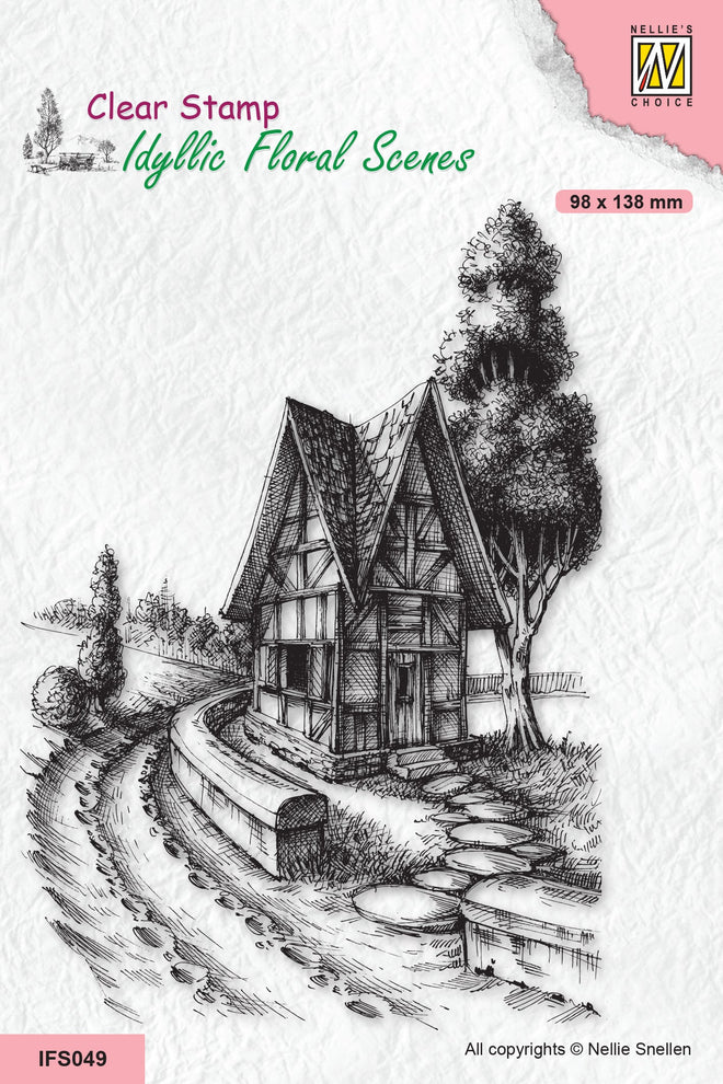Nellie's Choice Clear Stamp Idyllic Floral Scene - Country Road With House