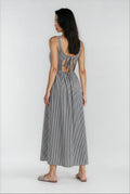 Jules - Lightweight Tie Back Midi Dress In Black Stripe
