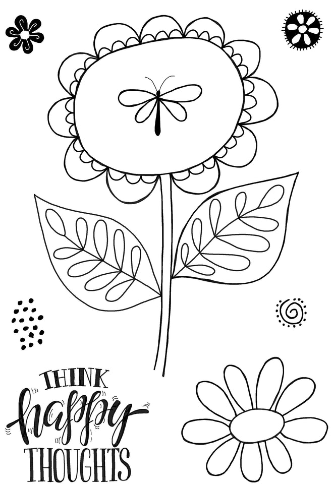 Woodware Clear Singles Petal Doodles Happy Thoughts 4 in x 6 in Stamp Set