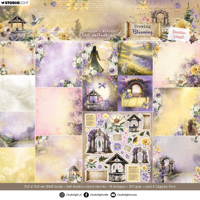 JMA Designer Paper Pad Double-Sided Scrapbooking Growing & Blooming 12 Sheets