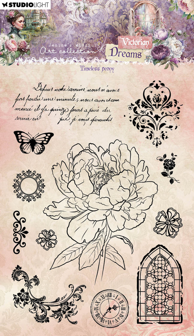 JMA Clear Stamp Timeless Peony Victorian Dreams 12 PC
