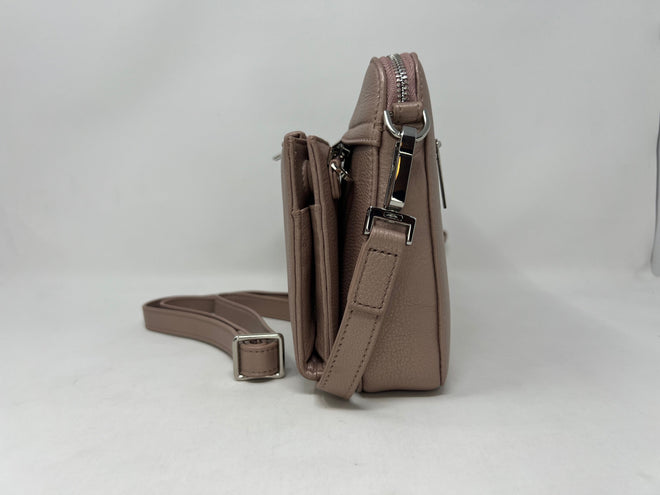 Petit Sac bandoulière avec porte-carte détachable rose platine | Kennedi