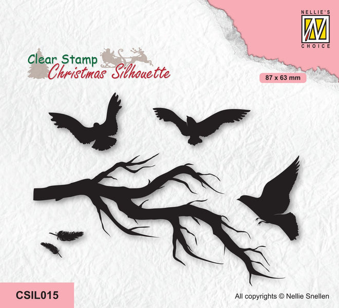 Nellie's Choice Clear Stamp Christmas Silhouette - Branch With Birds