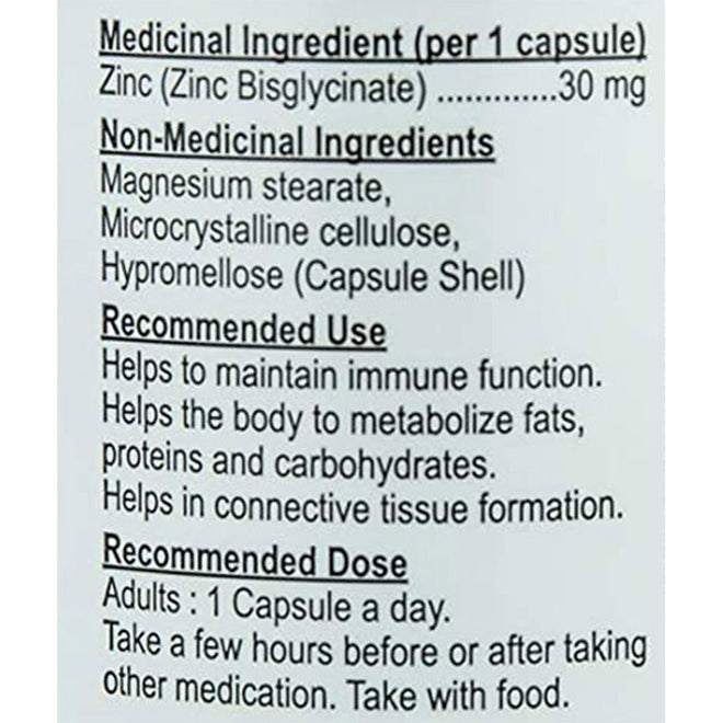Nutridom ZINC BISGLYCINATE, 30mg, 60 VCaps