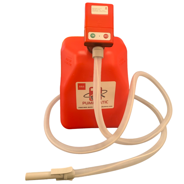 PUMPMATIC 12 FT HOSE + 5 Gallon Gas Can Combo Kit - 3.2 GPM - GAS, DIESEL, KEROSENE