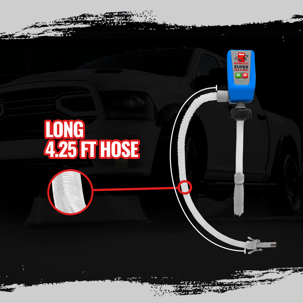 PumpMatic Super Gas Pump Fuel Transfer Pump for Gas, Diesel, Kerosene + 3 Power Sources w/ 4.25 Ft Hose