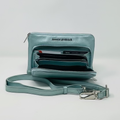 Petit sac à main-portefeuille en Cuir Véritable Bleu céleste, Carmen