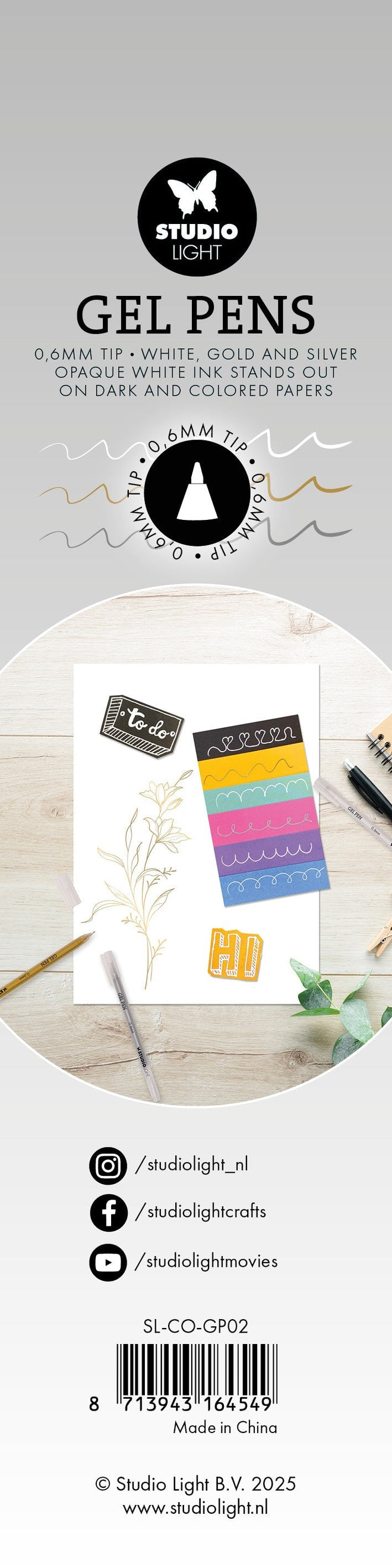 SL Gel Pens White, Gold and Silver 0.6mm Essentials 8x154x9mm 3 Pieces