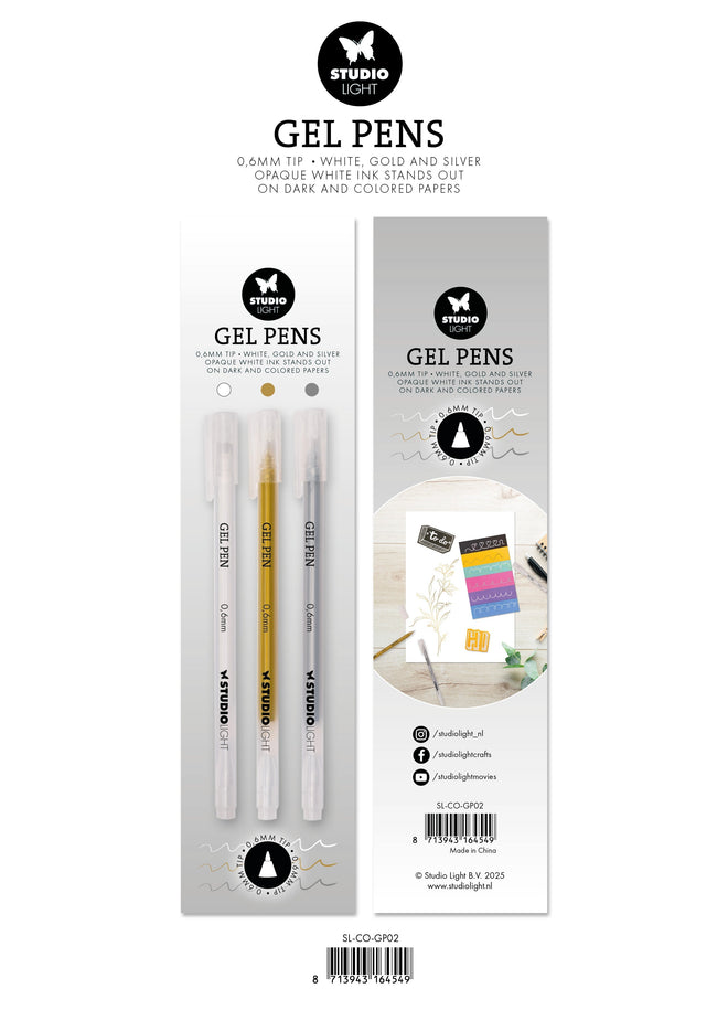 SL Gel Pens White, Gold and Silver 0.6mm Essentials 8x154x9mm 3 Pieces