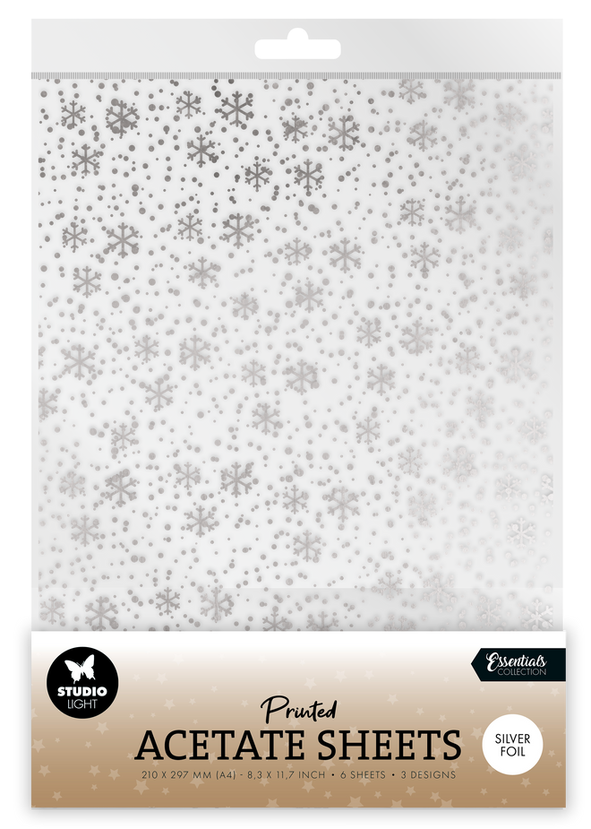 SL Acetate Sheet Snowflakes Silver Essentials 6 Sheets