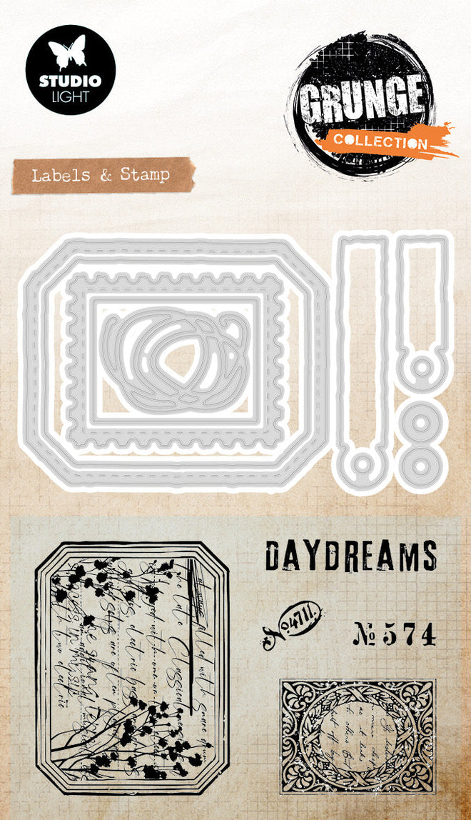SL Stamp & Cutting Dies Label & Stamp Grunge Collection 93x136x1mm 13 Pieces