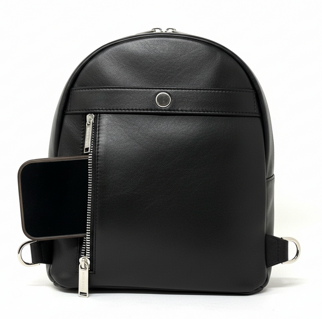 Petit Sac à dos Classique en Cuir noir convertible - Caroline