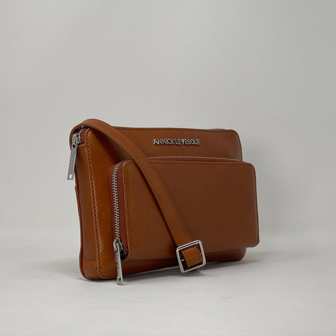 Petit Sac Bandoulière Portefeuille Cuir Cognac, Carmen